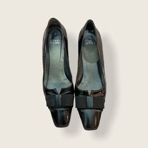 Stuart Weitzman Black Leather Square Toe Heels 9.5